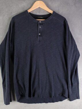 Wings Horns Shirt Mens Large Navy Blue Henley Long Sleeve Lightweight Stretch